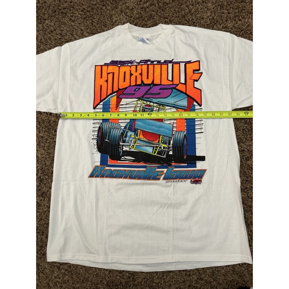 Vintage 1995 T-Shirt Single Stitch Sprint Car Knoxville IO White USA Mens Sz XL - Picture 6 of 7